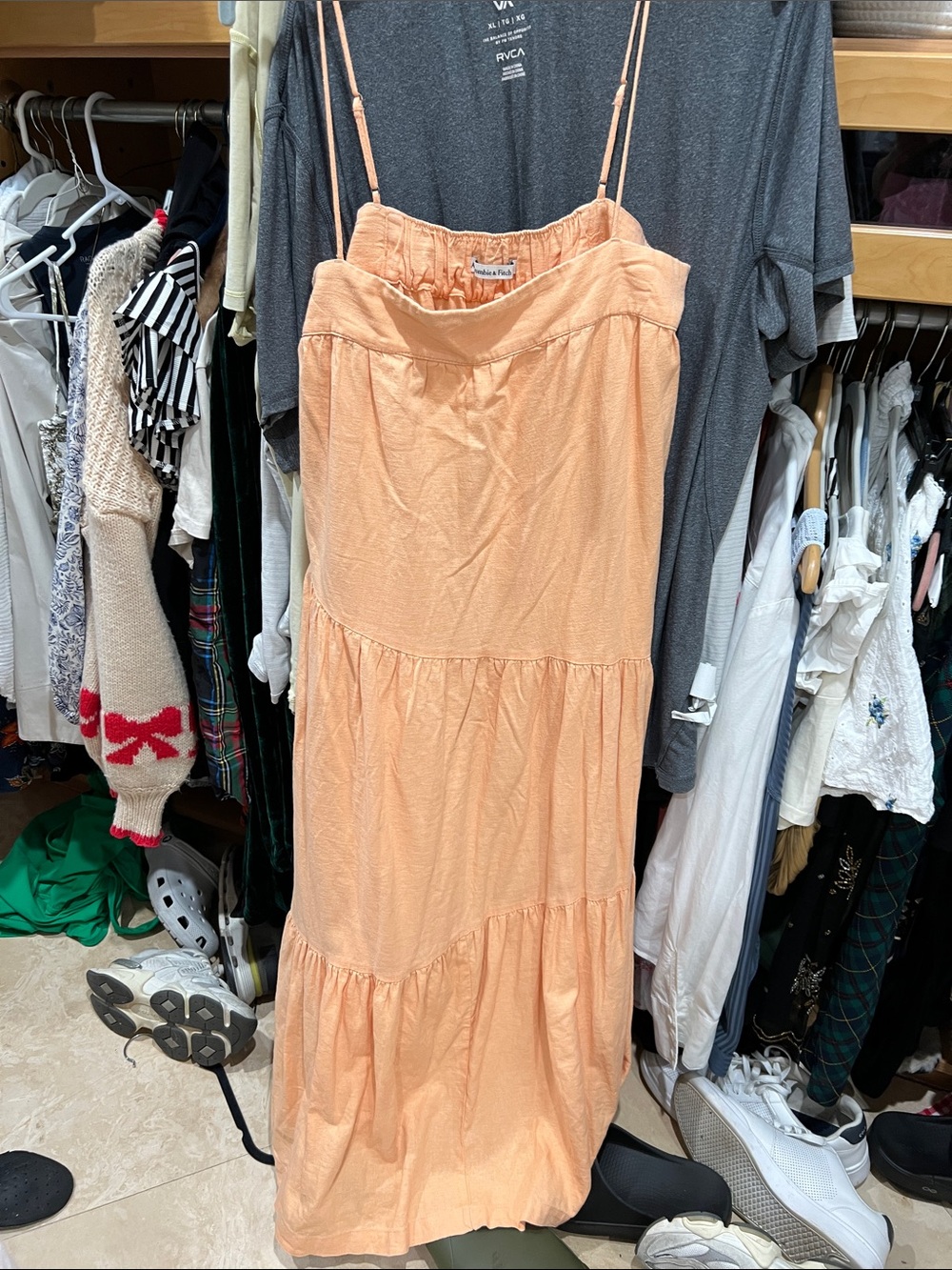 Abercrombie Peach Tiered Spaghetti Strap Maxi Dress